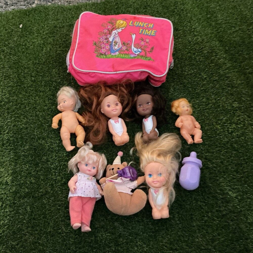 Playskool Sweetie Pops Doll Lot 3 Plus 3 Baby Dolls Bear Bottle Pink Bag TLC